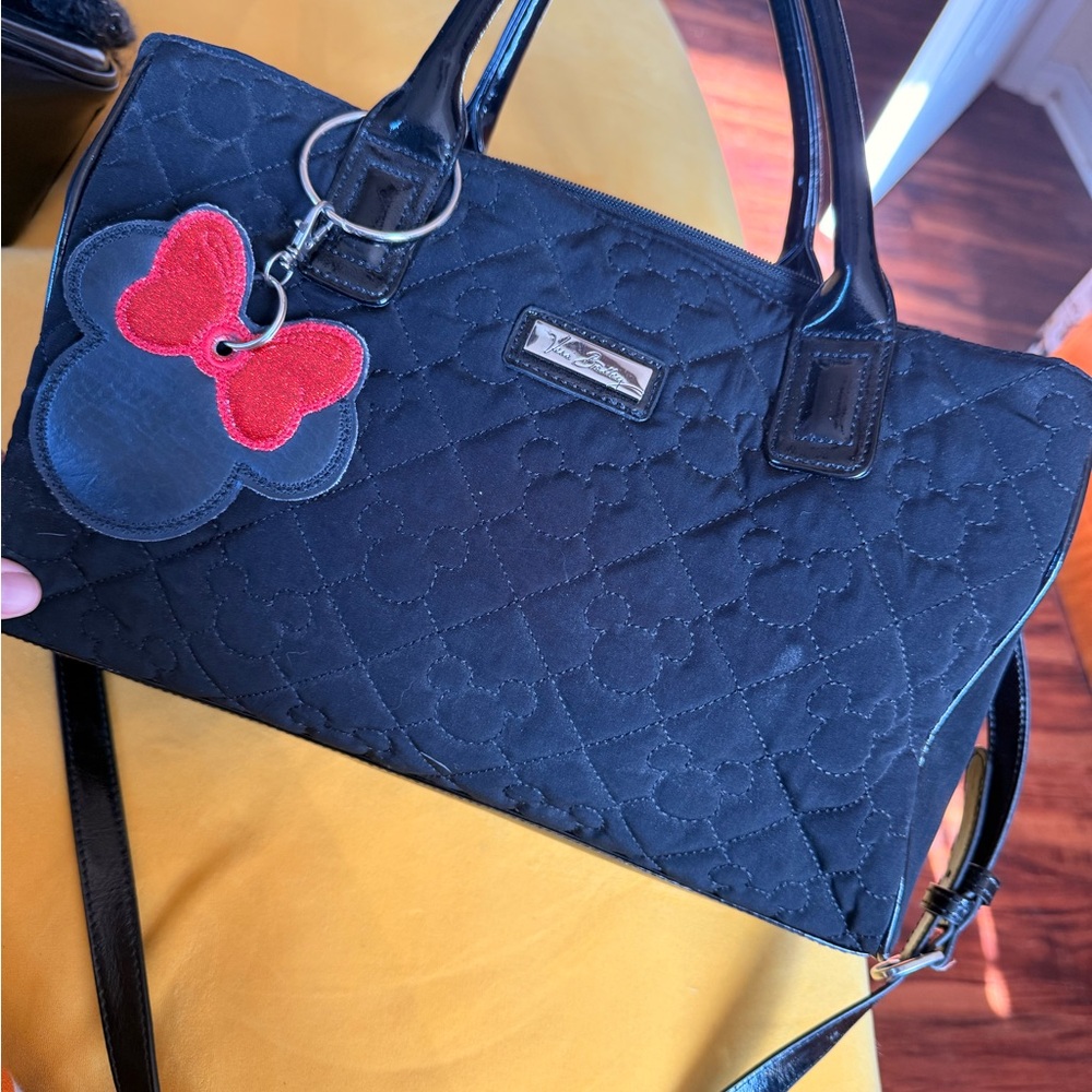 Vera Bradley Disney Black Quilted Satchel with Red Bow Charm